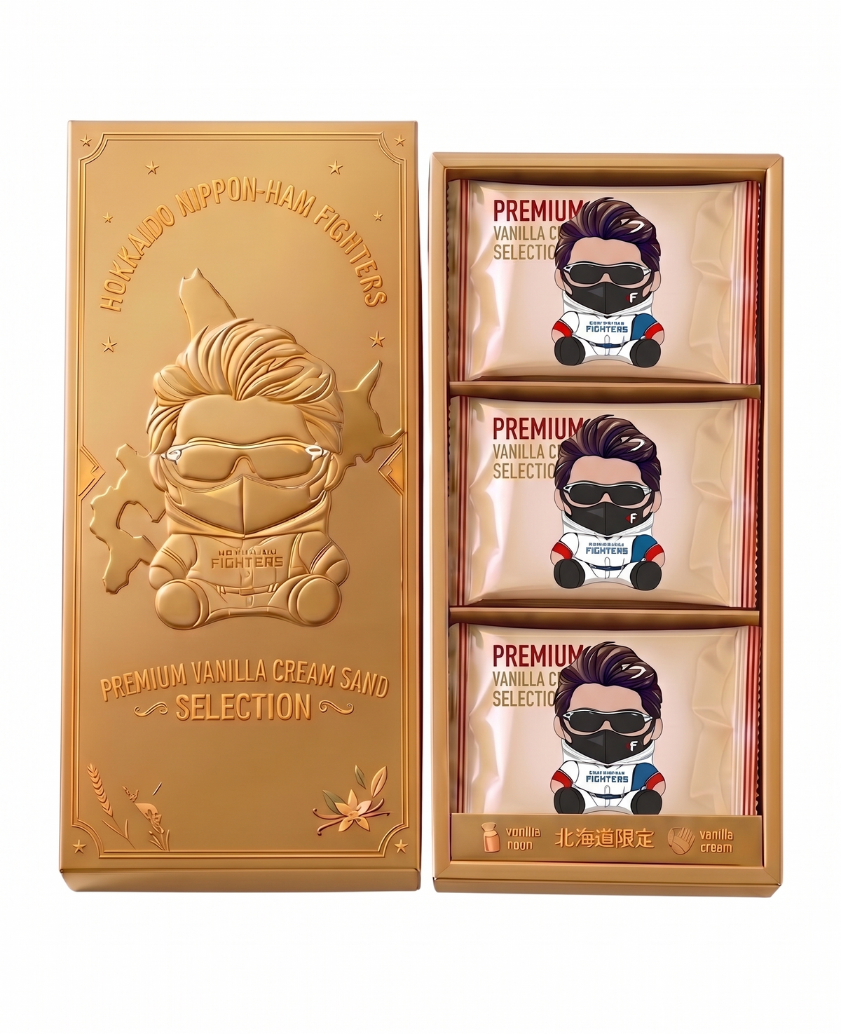 SHINJOデザイン プレミアムバニラクリームサンド、5月5日発売。 北海道日本ハムファイターズとの限定パッケージが登場